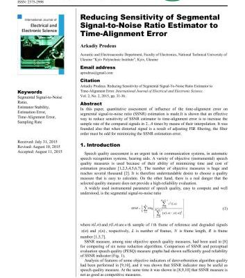 خرید و دانلود نسخه کامل کتاب Reducing Sensitivity of Segmental Signal-to-Noise Ratio Estimator to Time-Alignment Error