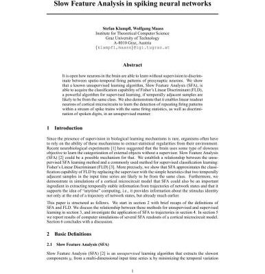 خرید و دانلود نسخه کامل کتاب Replacing supervised classification learning by Slow Feature Analysis in spiking neural networks