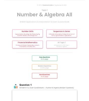 خرید و دانلود نسخه کامل کتاب Revision village Math AI SL – Number & Algebra – Medium Difficulty Questionbank