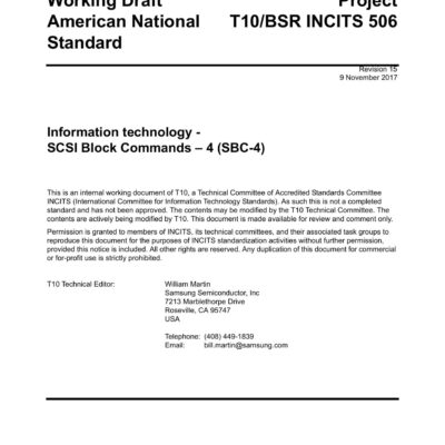 خرید و دانلود نسخه کامل کتاب SCSI Block Commands – 4 (SBC-4 r15)