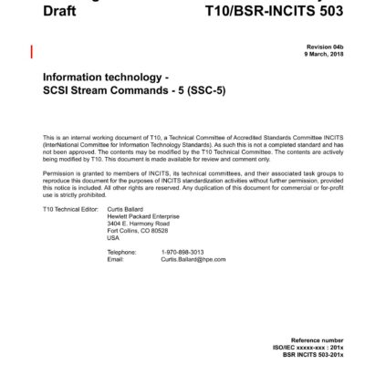 خرید و دانلود نسخه کامل کتاب SCSI Stream Commands – 5 (SSC-5 r04b)