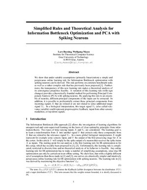 خرید و دانلود نسخه کامل کتاب Simplified Rules and Theoretical Analysis for Information Bottleneck Optimization and PCA with Spiking Neurons
