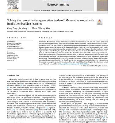 خرید و دانلود نسخه کامل کتاب Solving the reconstruction-generation trade-off: Generative model with implicit embedding learning