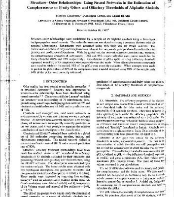 خرید و دانلود نسخه کامل کتاب Structure-Odor Relationships[c] Using neural networks in the estimation of camphoraceous of fruity odors and olfactory thresholds of aliphatic alcohols