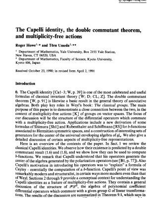 خرید و دانلود نسخه کامل کتاب The Capelli identity, the double commutant theorem, and multiplicity-free actions