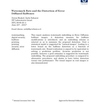 خرید و دانلود نسخه کامل کتاب Watermark Rate and the Distortion of Error Diffused Halftones