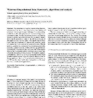 خرید و دانلود نسخه کامل کتاب Watermarking relational data framework, algorithms and analysis