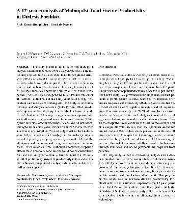 خرید و دانلود نسخه کامل کتاب A 12-year Analysis of Malmquist Total Factor Productivity in Dialysis Facilities