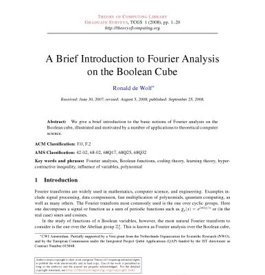 خرید و دانلود نسخه کامل کتاب A Brief Introduction to Fourier Analysis on the Boolean Cube