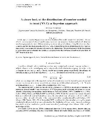 خرید و دانلود نسخه کامل کتاب A closer look at the distribution of number needed to treat (NNT) a Bayesian approach (2003)(en)(6s)