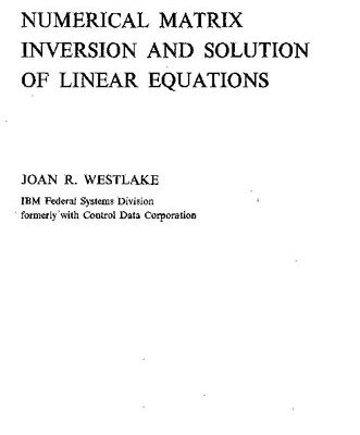 خرید و دانلود نسخه کامل کتاب A Handbook of numerical Matrix inversion and Solution of linear equations