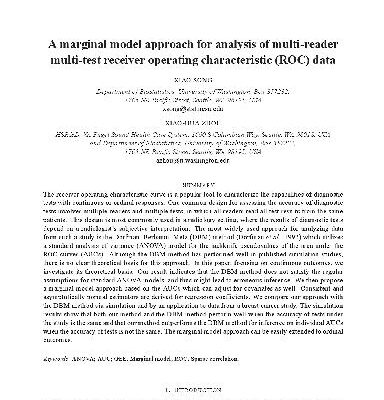 خرید و دانلود نسخه کامل کتاب A marginal model approach for analysis of multi-reader multi-test receiver operating characteristic