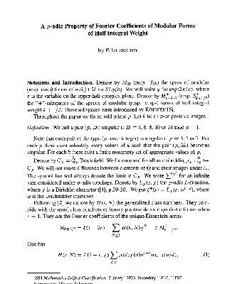 خرید و دانلود نسخه کامل کتاب A p-adic Property of Fourier Coefficients of Modular Forms of Half Integral Weight
