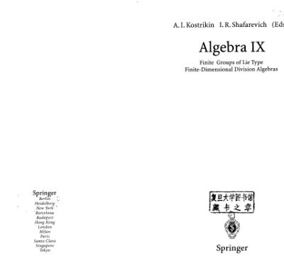 خرید و دانلود نسخه کامل کتاب Algebra 9.. finite groups of Lie type, finite dimensional division algebras