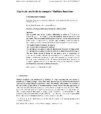 خرید و دانلود نسخه کامل کتاب Algebraic methods to compute Mathieu functions