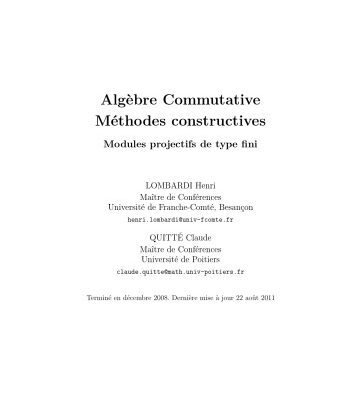خرید و دانلود نسخه کامل کتاب Algèbre Commutative: Méthodes constructives – Modules projectifs de type fini [preliminary version 22 August 2011]