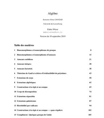 خرید و دانلود نسخه کامل کتاب Algèbre: Semestre d’hiver 2019/2020
