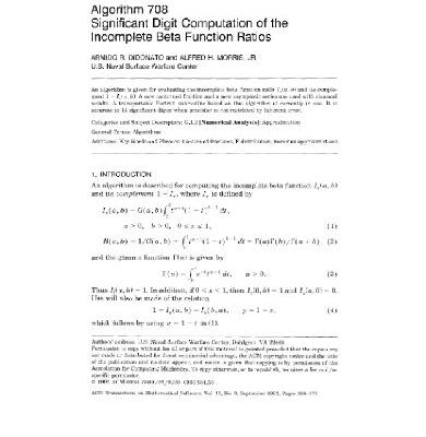 خرید و دانلود نسخه کامل کتاب Algorithm 708, incomplete beta function ratios