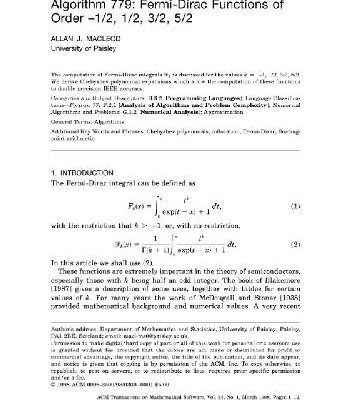 خرید و دانلود نسخه کامل کتاب Algorithm 779. Fermi-Dirac functions of orders half to 5 halves