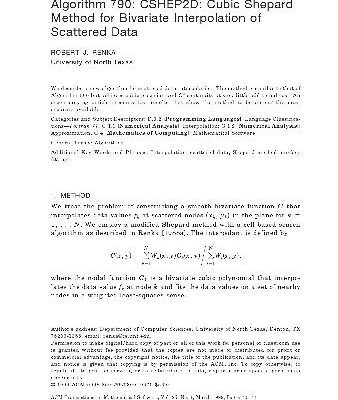 خرید و دانلود نسخه کامل کتاب Algorithm 790. Cubic Shepard method for bivariate interpolation of scattered data