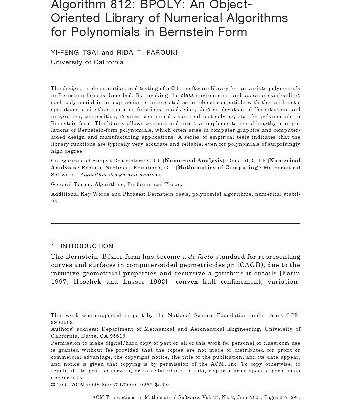 خرید و دانلود نسخه کامل کتاب Algorithm 812. BPOLY, numerical library for polynomials in Bernstein form