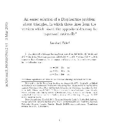 خرید و دانلود نسخه کامل کتاب An easier solution of a Diophantine problem about triangles, in which those lines from the vertices which bisect the opposite sides may be expressed rationally