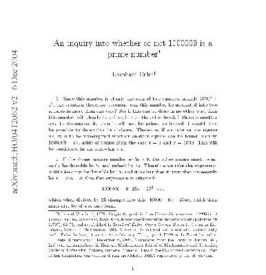خرید و دانلود نسخه کامل کتاب An inquiry into whether or not 1000009 is a prime number