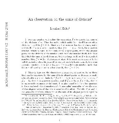 خرید و دانلود نسخه کامل کتاب An observation on the sums of divisors