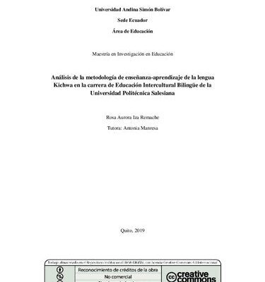 خرید و دانلود نسخه کامل کتاب Análisis de la metodología de enseñanza-aprendizaje de la lengua kichwa en la carrera de Educación Intercultural Bilingüe (EIB) de la Universidad Politécnica Salesiana