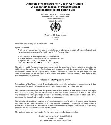 خرید و دانلود نسخه کامل کتاب Analysis of Wastewater for Use in Agriculture: A Laboratory Manual of Parasitological and Bacteriological Techniques