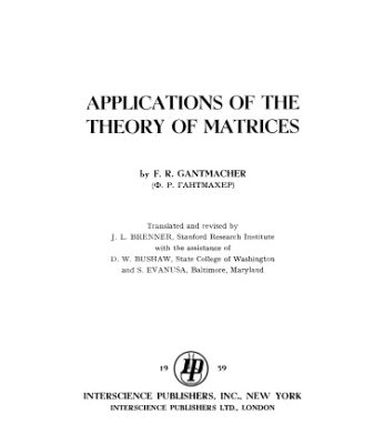 خرید و دانلود نسخه کامل کتاب Applications of the theory of matrices