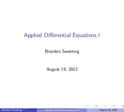 خرید و دانلود نسخه کامل کتاب Applied Differential Equations Lecture Notes