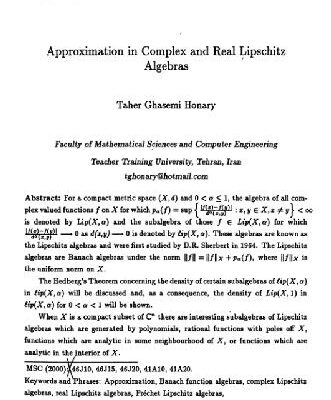 خرید و دانلود نسخه کامل کتاب Approximation in complex and real Lipschitz algebras