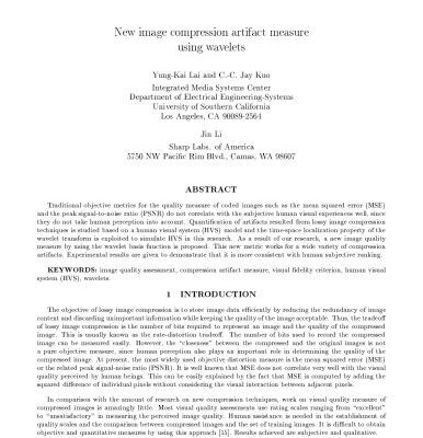 خرید و دانلود نسخه کامل کتاب [Article] New Image Compression Artifact Measure Using Wavelets