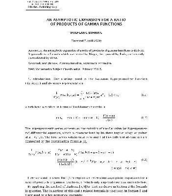 خرید و دانلود نسخه کامل کتاب Asymptotic expansion for ratio of products of Gamma functions (IJMMS2000)