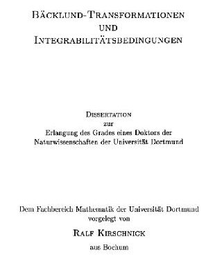 خرید و دانلود نسخه کامل کتاب Baecklund-Transformationen und Integrabilitaetsbedingungen