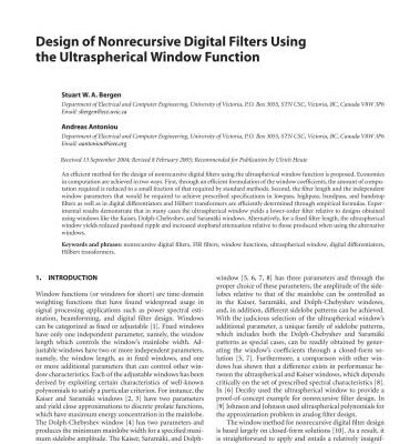 خرید و دانلود نسخه کامل کتاب Bergen, Andreas Antoniou. Design of Nonrecursive Digital Filters Using the Ultraspherical Window Function