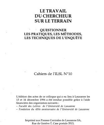 خرید و دانلود نسخه کامل کتاب Cahiers de l’ ILSL n° 10 : Le travail du chercheur sur le terrain : questionner les pratiques, les méthodes, les techniques de l’enquête