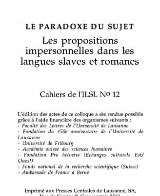 خرید و دانلود نسخه کامل کتاب Cahiers de l’ ILSL n° 12 : Le paradoxe du sujet : Les propositions impersonnelles dans les langues slaves et romanes