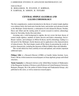 خرید و دانلود نسخه کامل کتاب Central Simple Algebras and Galois Cohomology