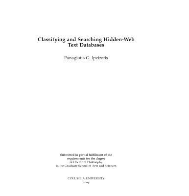 خرید و دانلود نسخه کامل کتاب Classifying and Searching Hidden-Web Text Databases