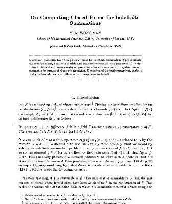 خرید و دانلود نسخه کامل کتاب Closed forms for symbolic summation. JSC 1993