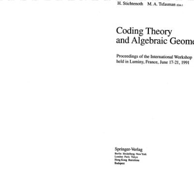 خرید و دانلود نسخه کامل کتاب Coding Theory and Algebraic Geometry: Proceedings of the International Workshop held in Luminy, France, June 17-21, 1991