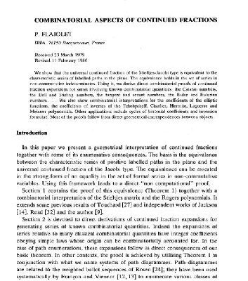 خرید و دانلود نسخه کامل کتاب Combinatorial aspects of continued fractions. 1980