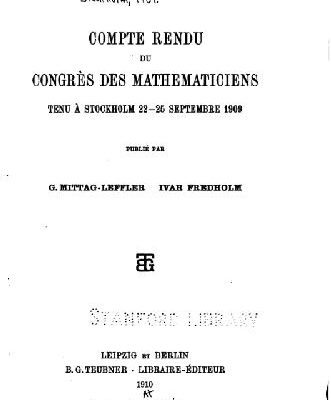 خرید و دانلود نسخه کامل کتاب Compte rendu du congres des mathematiciens, Stockholm 1909