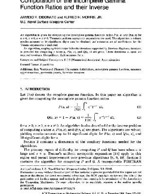 خرید و دانلود نسخه کامل کتاب Computation of incomplete Gamma functions ratios