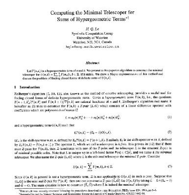 خرید و دانلود نسخه کامل کتاب Computing the minimal telescoper for sums of hypergeometric terms