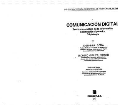 خرید و دانلود نسخه کامل کتاب Comunicacion Digital: teoria matematica de la informacion, codificacion algebraica, criptologia