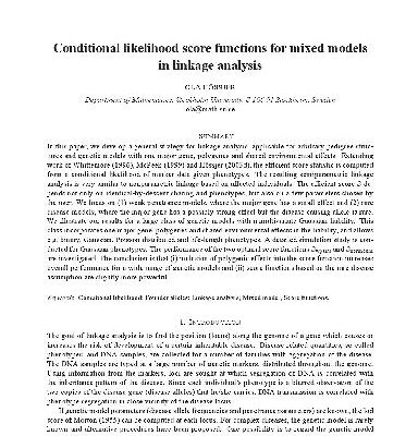 خرید و دانلود نسخه کامل کتاب Conditional likelihood score functions for mixed models in linkage analysis