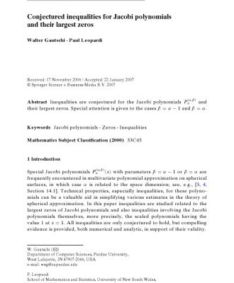 خرید و دانلود نسخه کامل کتاب Conjectured inequalities for Jacobi polynomials and their largest zeros